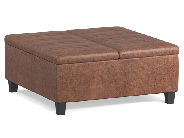36" Brown and Espresso Leather Cocktail Ottoman With Storage