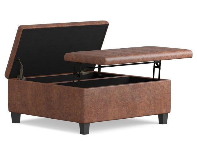 36" Brown and Espresso Leather Cocktail Ottoman With Storage