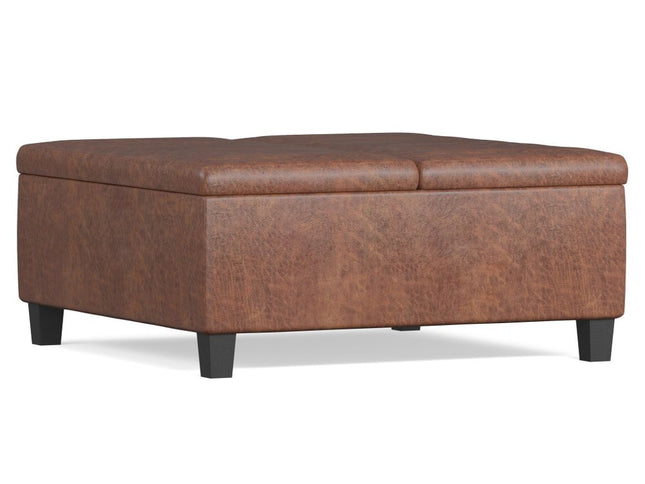 36" Brown and Espresso Leather Cocktail Ottoman With Storage