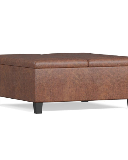 36" Brown and Espresso Leather Cocktail Ottoman With Storage