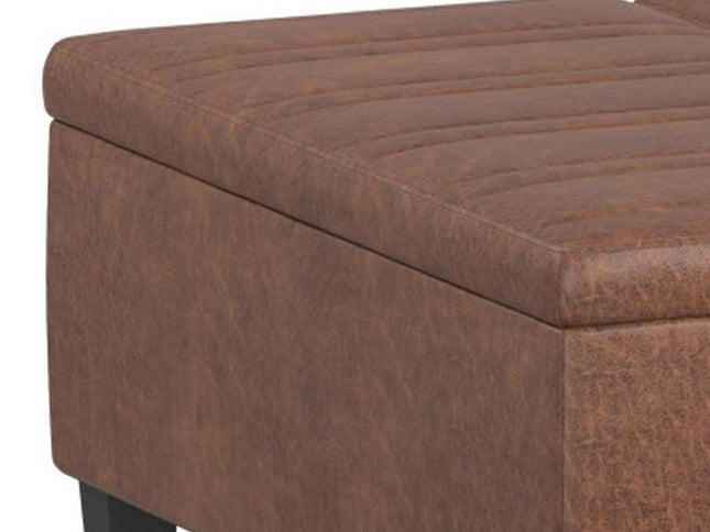36" Brown and Espresso Leather Cocktail Ottoman With Storage