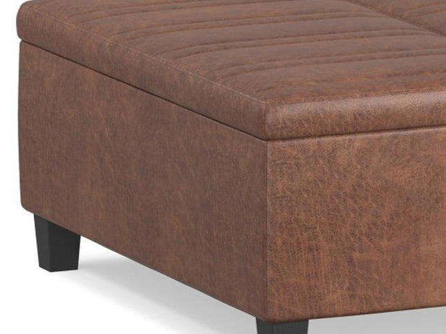 36" Brown and Espresso Leather Cocktail Ottoman With Storage