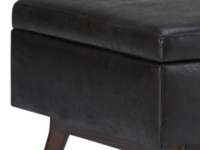 34" Black and Brown Leather Cocktail Ottoman With Storage