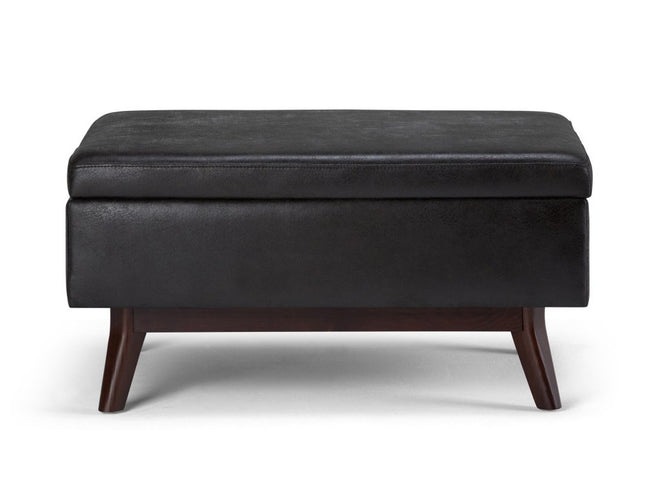 34" Black and Brown Leather Cocktail Ottoman With Storage