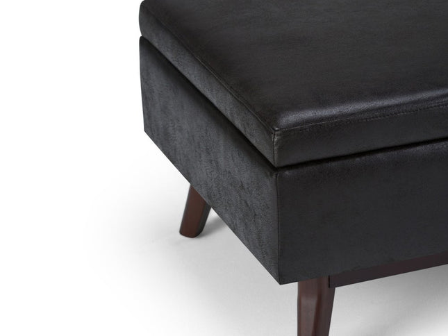 34" Black and Brown Leather Cocktail Ottoman With Storage