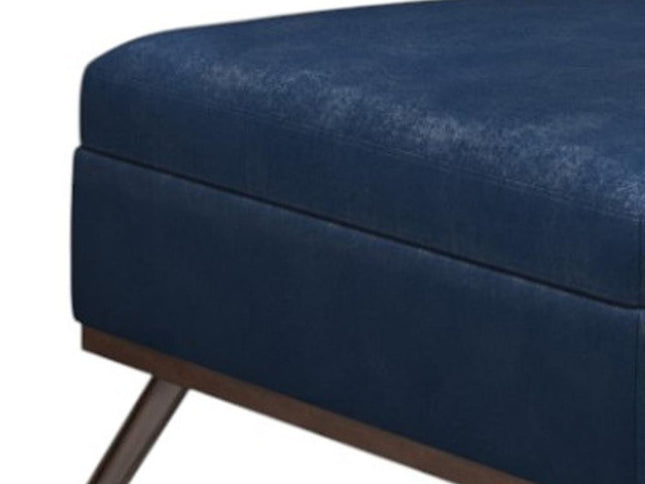 36" Blue and Brown Leather Cocktail Ottoman With Storage