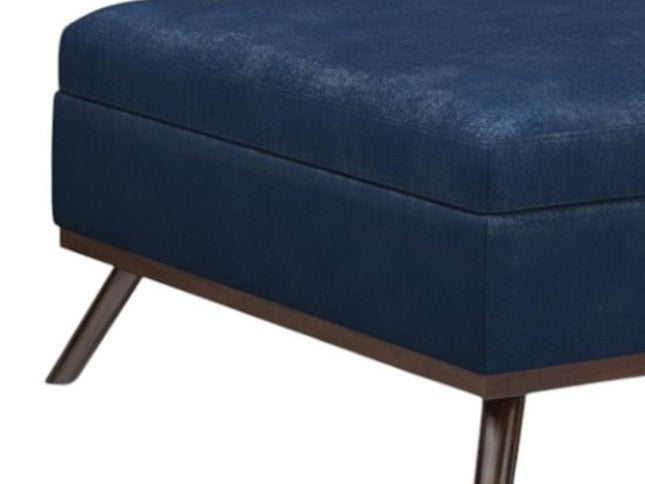 36" Blue and Brown Leather Cocktail Ottoman With Storage