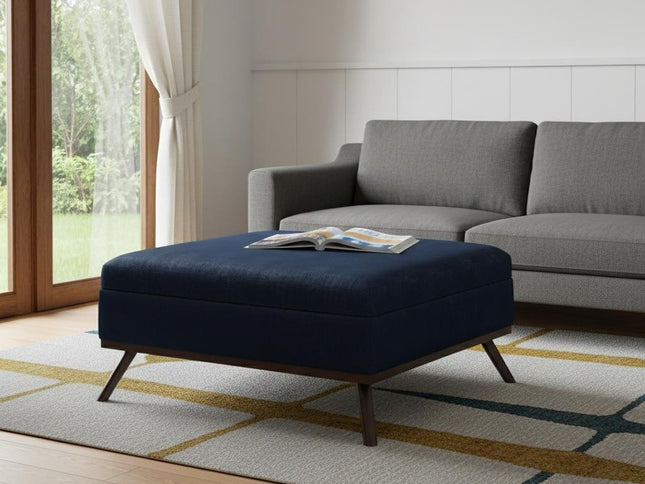 36" Blue and Brown Leather Cocktail Ottoman With Storage