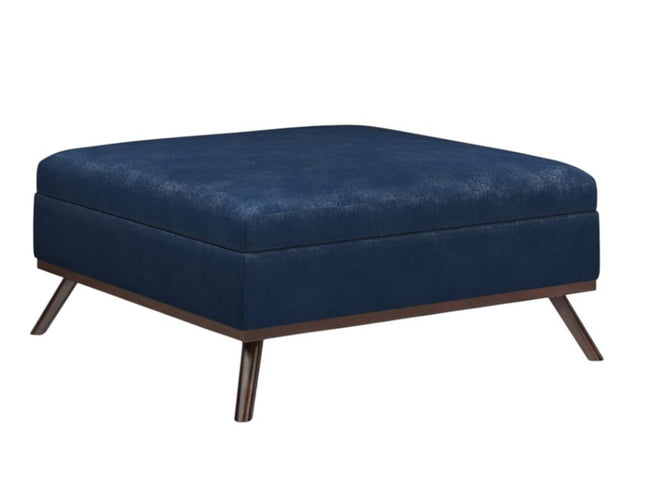 36" Blue and Brown Leather Cocktail Ottoman With Storage