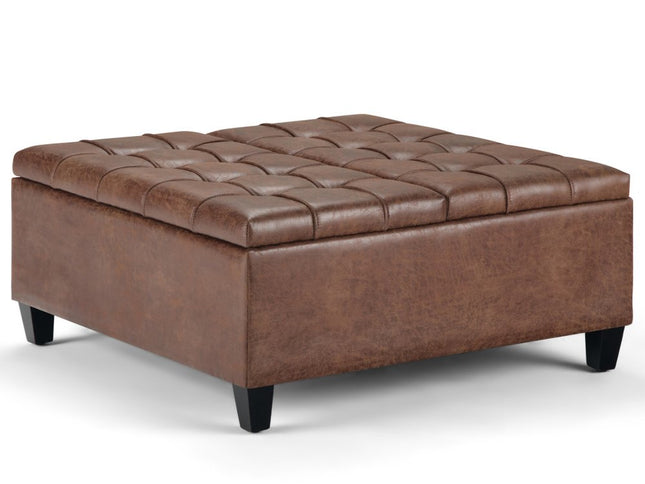 36" Brown and Espresso Leather Cocktail Ottoman With Storage