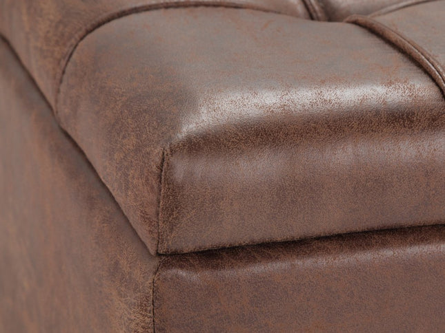 36" Brown and Espresso Leather Cocktail Ottoman With Storage