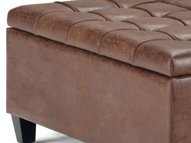 36" Brown and Espresso Leather Cocktail Ottoman With Storage