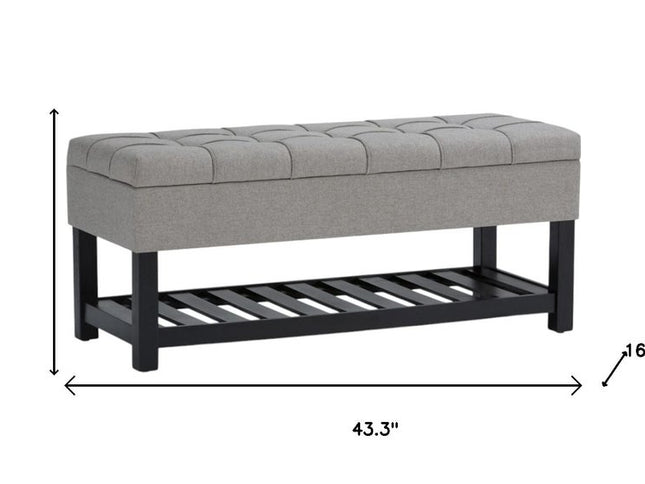 43" Gray and Espresso Fabric Ottoman With Storage