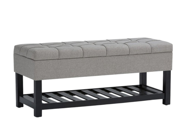 43" Gray and Espresso Fabric Ottoman With Storage