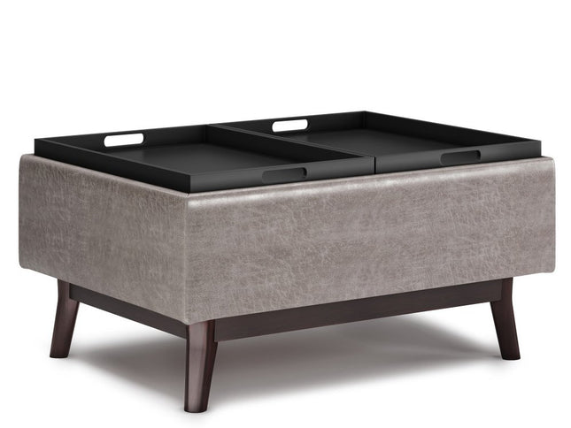 34" Gray and Dark Brown Leather Cocktail Ottoman With Storage