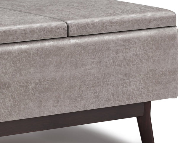 34" Gray and Dark Brown Leather Cocktail Ottoman With Storage