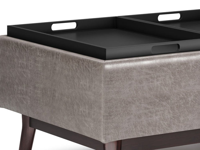 34" Gray and Dark Brown Leather Cocktail Ottoman With Storage