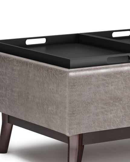 34" Gray and Dark Brown Leather Cocktail Ottoman With Storage