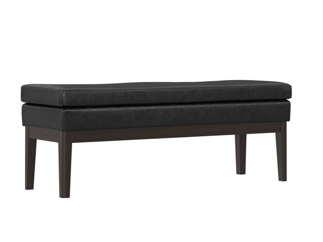 45" Black and Walnut Leather Ottoman