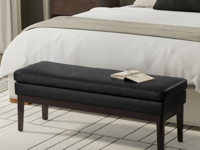 45" Black and Walnut Leather Ottoman