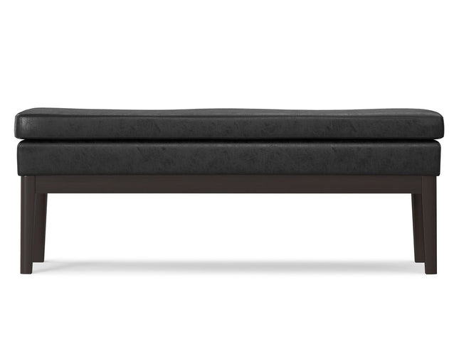 45" Black and Walnut Leather Ottoman