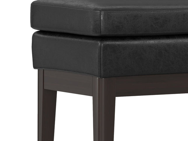 45" Black and Walnut Leather Ottoman