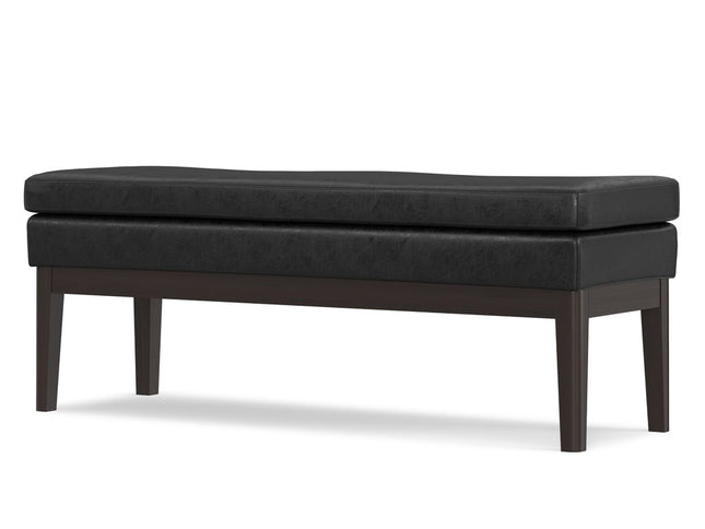 45" Black and Walnut Leather Ottoman