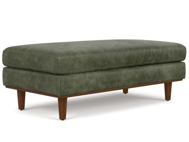 49" Green and Brown Leather Cocktail Ottoman