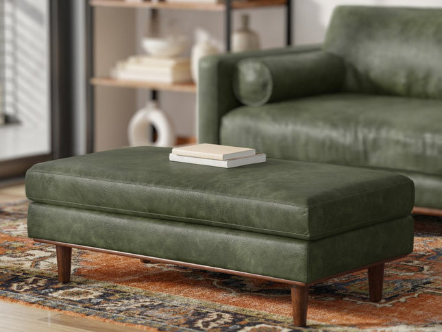 49" Green and Brown Leather Cocktail Ottoman