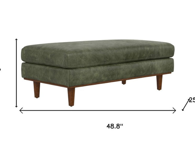 49" Green and Brown Leather Cocktail Ottoman