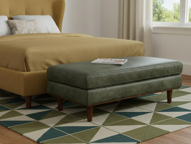 49" Green and Brown Leather Cocktail Ottoman