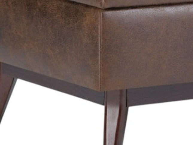34" Brown Leather Cocktail Ottoman With Storage
