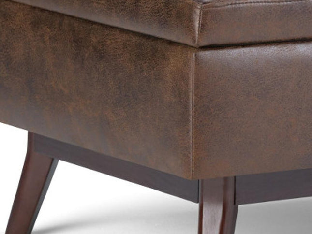 34" Brown Leather Cocktail Ottoman With Storage
