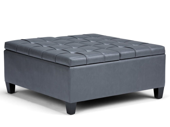36" Gray and Espresso Leather Cocktail Ottoman With Storage