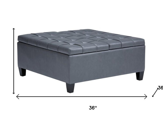 36" Gray and Espresso Leather Cocktail Ottoman With Storage