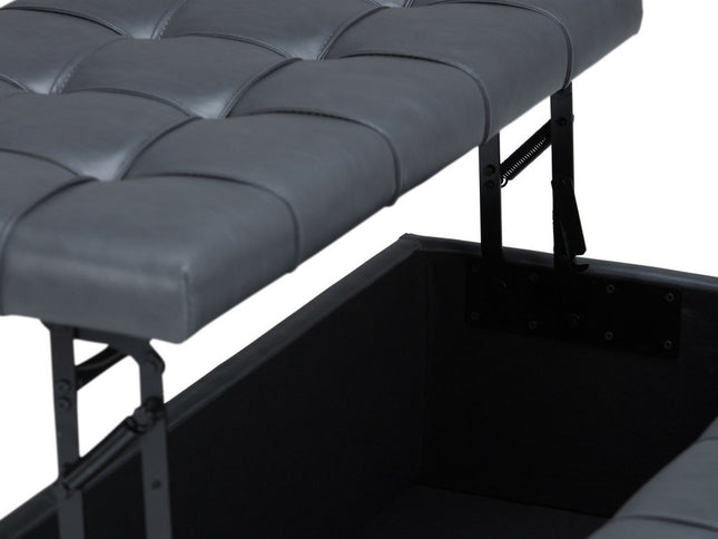 36" Gray and Espresso Leather Cocktail Ottoman With Storage