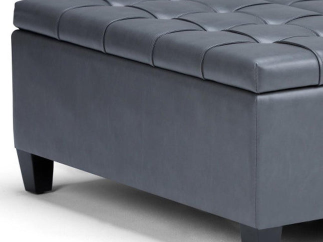 36" Gray and Espresso Leather Cocktail Ottoman With Storage