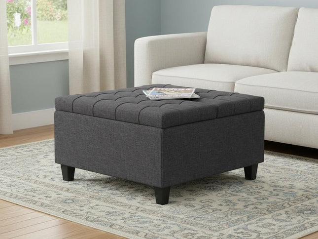 30" Gray and Brown Fabric Cocktail Ottoman With Storage
