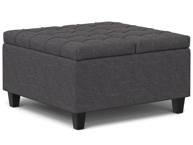 30" Gray and Brown Fabric Cocktail Ottoman With Storage