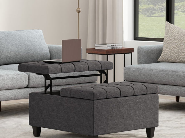 30" Gray and Brown Fabric Cocktail Ottoman With Storage