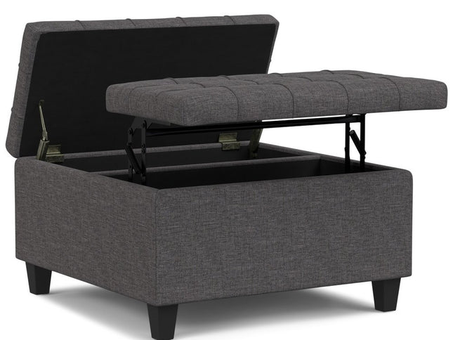 30" Gray and Brown Fabric Cocktail Ottoman With Storage