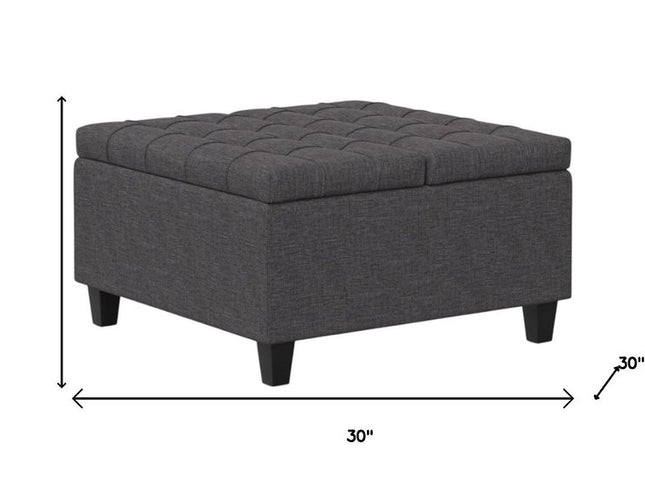 30" Gray and Brown Fabric Cocktail Ottoman With Storage