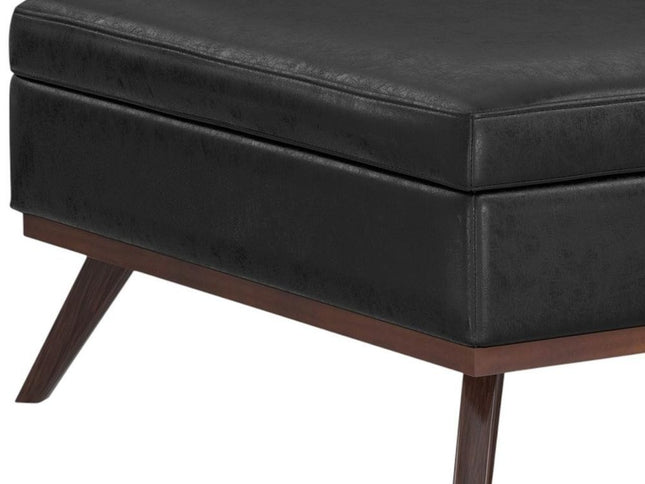 40" Black and Brown Leather Cocktail Ottoman With Storage