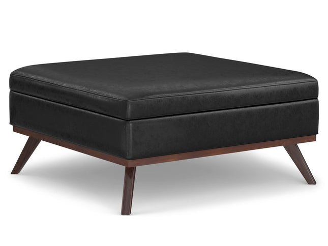 40" Black and Brown Leather Cocktail Ottoman With Storage