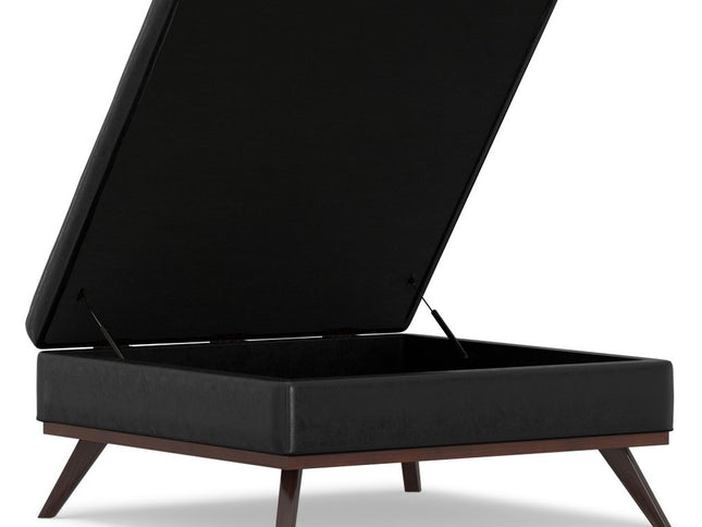 40" Black and Brown Leather Cocktail Ottoman With Storage