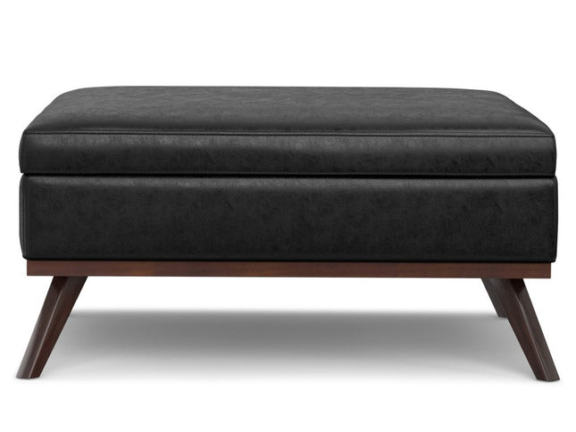40" Black and Brown Leather Cocktail Ottoman With Storage