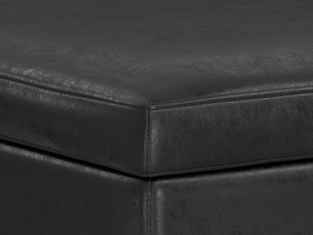 40" Black and Brown Leather Cocktail Ottoman With Storage
