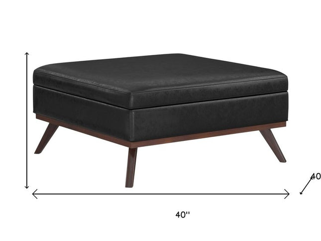 40" Black and Brown Leather Cocktail Ottoman With Storage