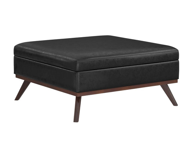 40" Black and Brown Leather Cocktail Ottoman With Storage