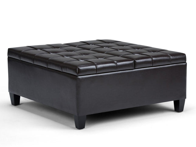 36" Brown and Espresso Leather Cocktail Ottoman With Storage
